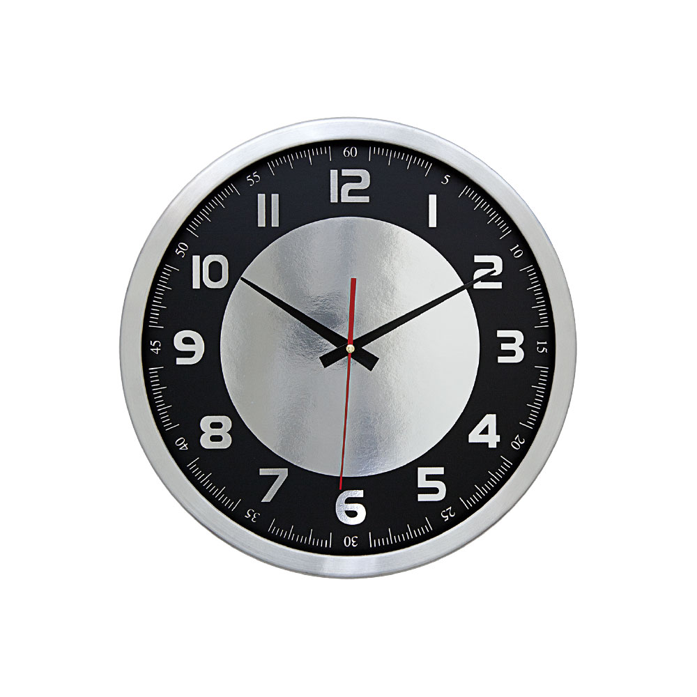 Atlas902 sİyah gÜmÜŞ alÜmİnyum ÇerÇeve duvar saatİ 355 mm ekstra promosyon ekstra promosyon