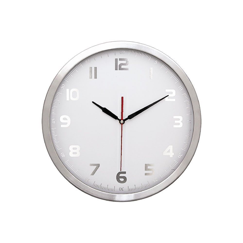 Atlas902 beyaz gÜmÜŞ alÜmİnyum ÇerÇeve duvar saatİ 355 mm ekstra promosyon ekstra promosyon